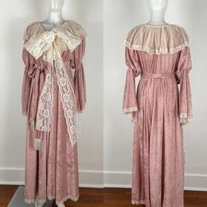 RARE Hopeless Romantic Victorian Pink Velvet Lace Dressing Gown Dress L/XL FLAWS